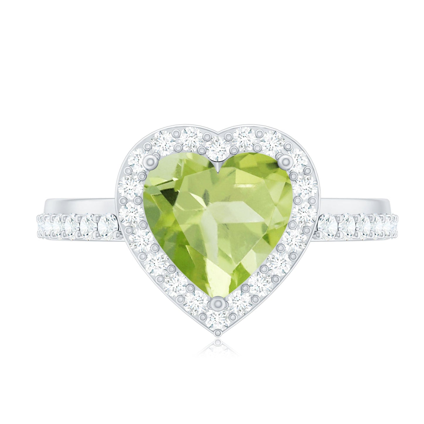Natural 2 Carat Peridot Heart Engagement Ring with Diamond Halo