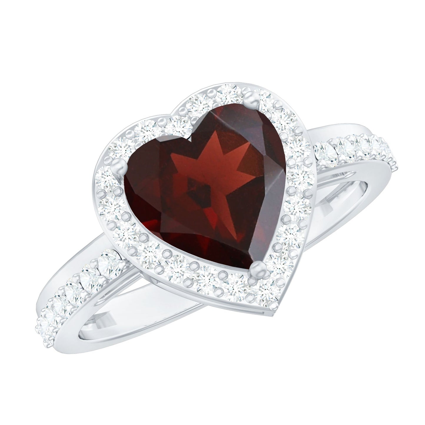 Natural Garnet Heart Shaped Engagement Ring with Diamond Halo