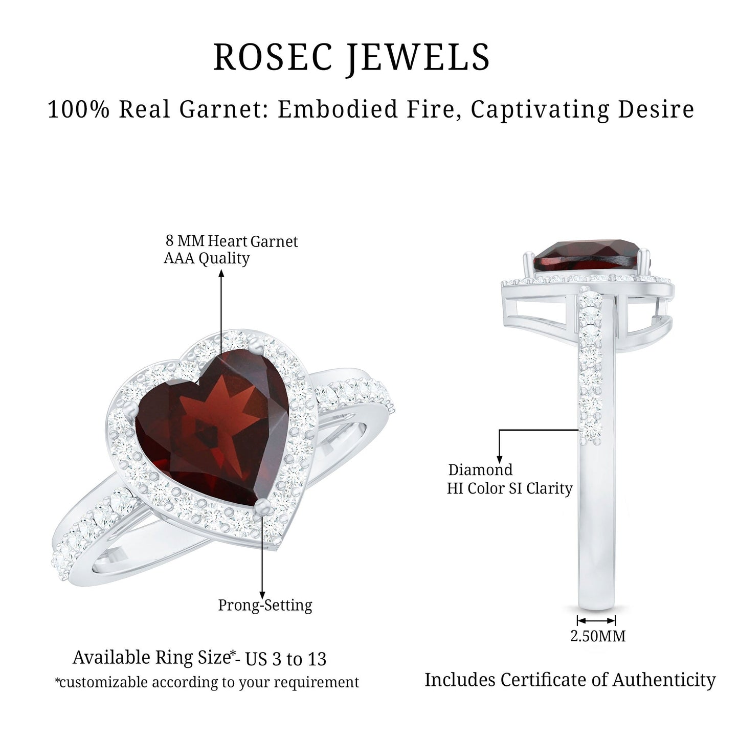 Natural Garnet Heart Shaped Engagement Ring with Diamond Halo