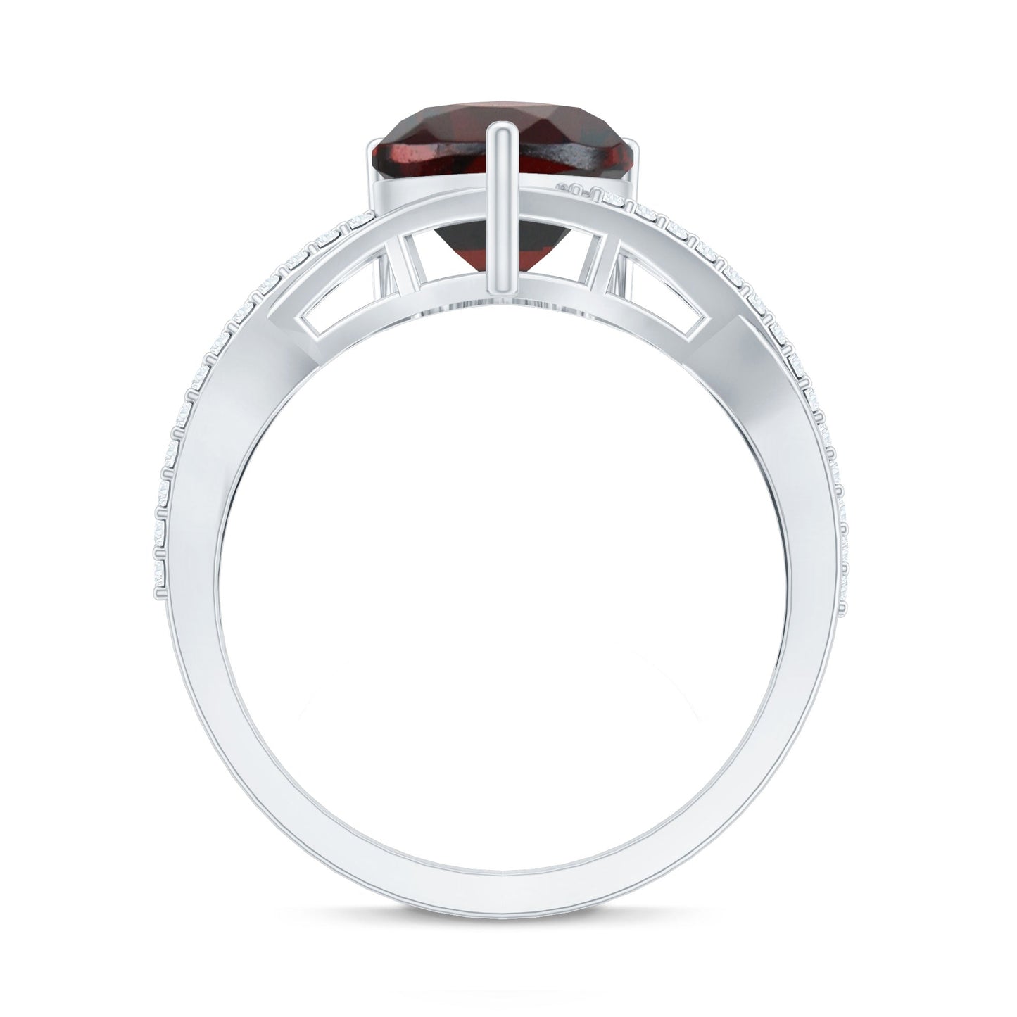Natural Garnet Heart Shaped Engagement Ring with Diamond Crossover Shank