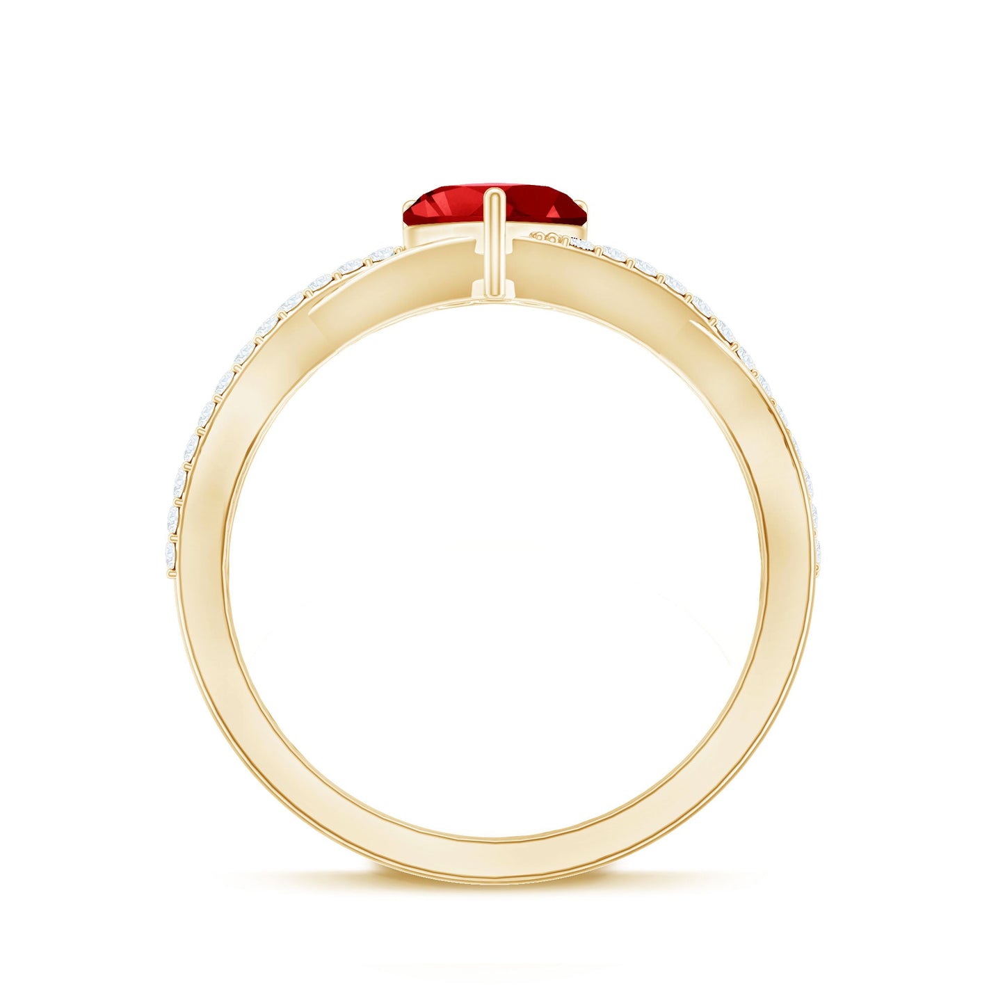 Lab Created Ruby and Diamond Heart Engagement Ring in Crossover Band