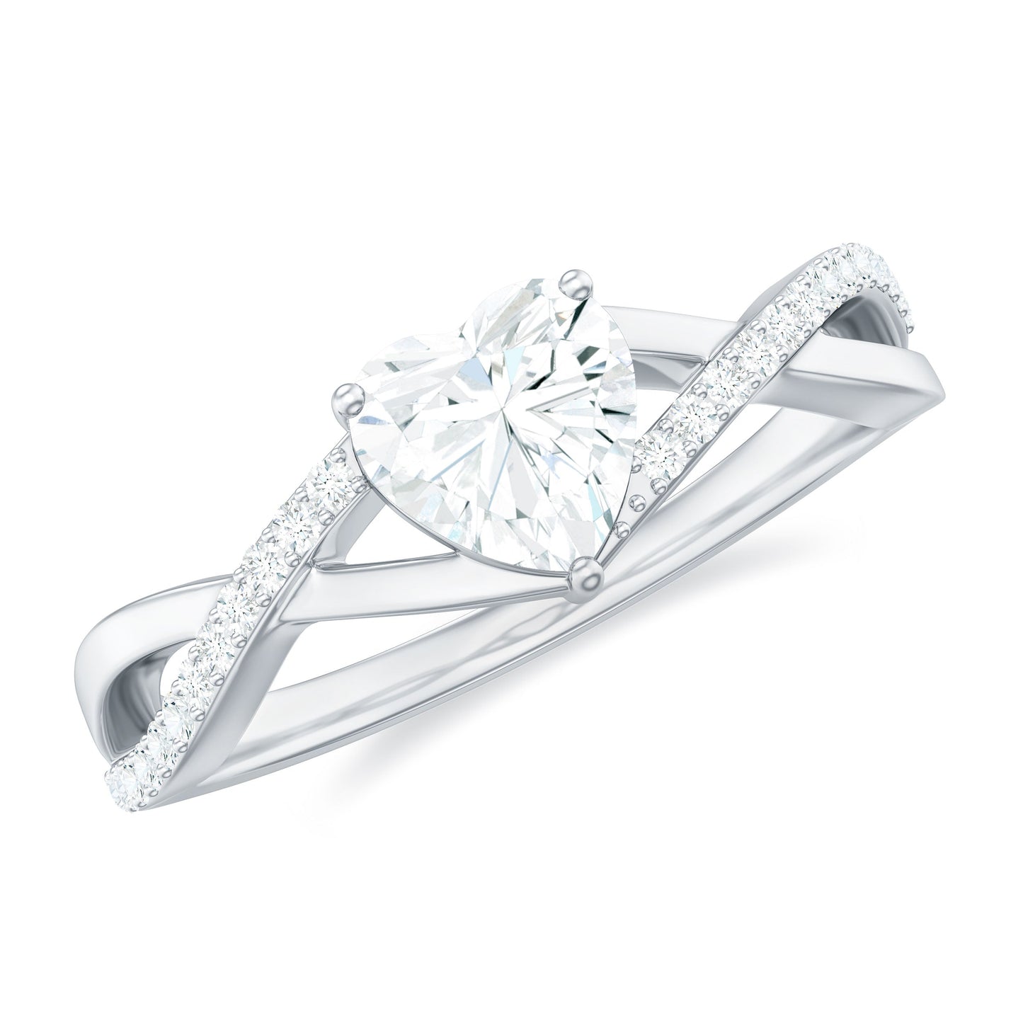 1.50 CT Heart Shape Moissanite Crossover Engagement Ring