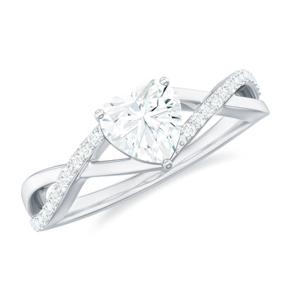 1.50 CT Heart Shape Moissanite Crossover Engagement Ring