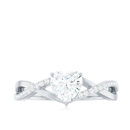 1.50 CT Heart Shape Moissanite Crossover Engagement Ring
