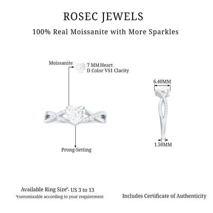 1.50 CT Heart Shape Moissanite Crossover Engagement Ring
