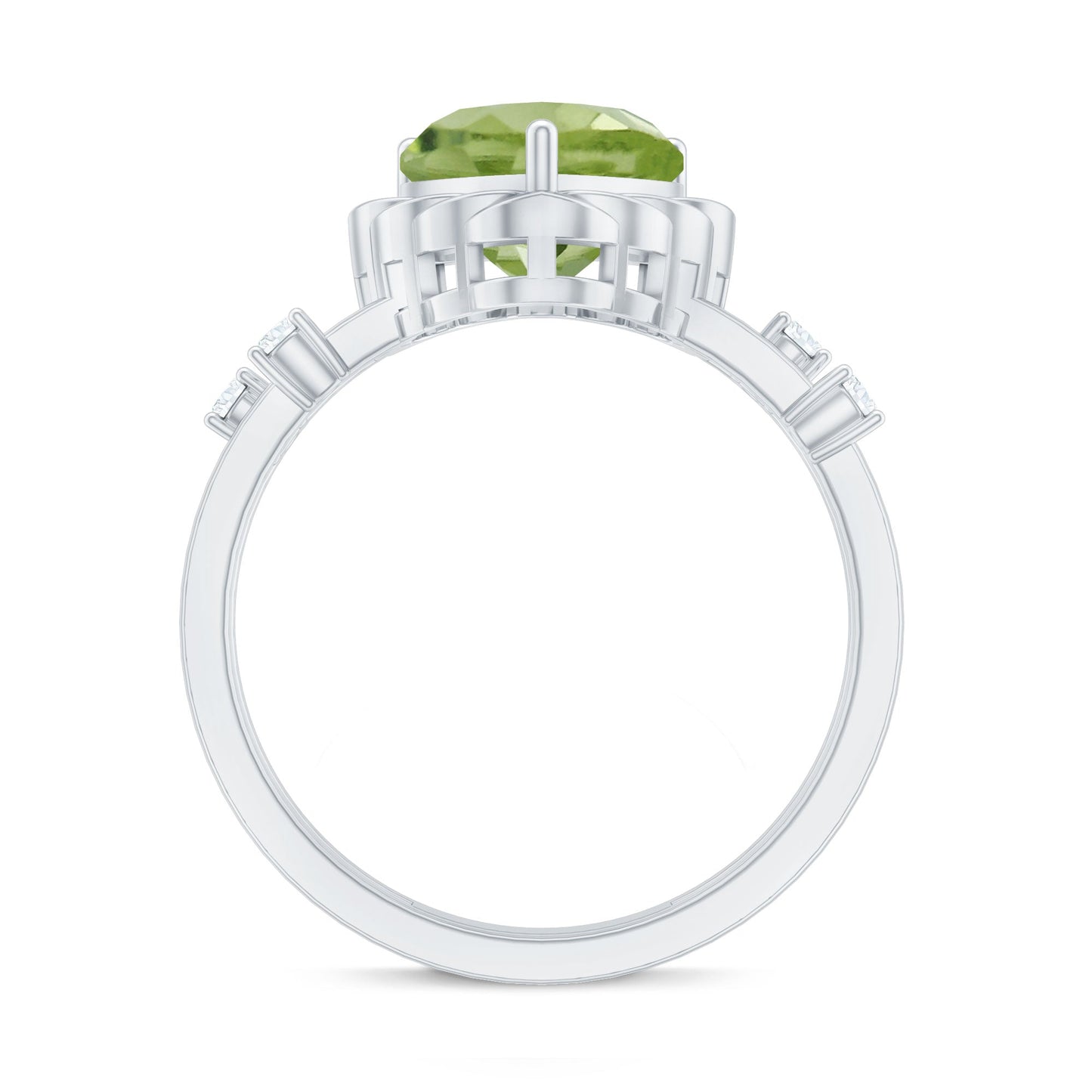 Heart Shape Peridot Solitaire Band Ring with Diamond Stones