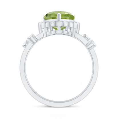 Heart Shape Peridot Solitaire Band Ring with Diamond Stones