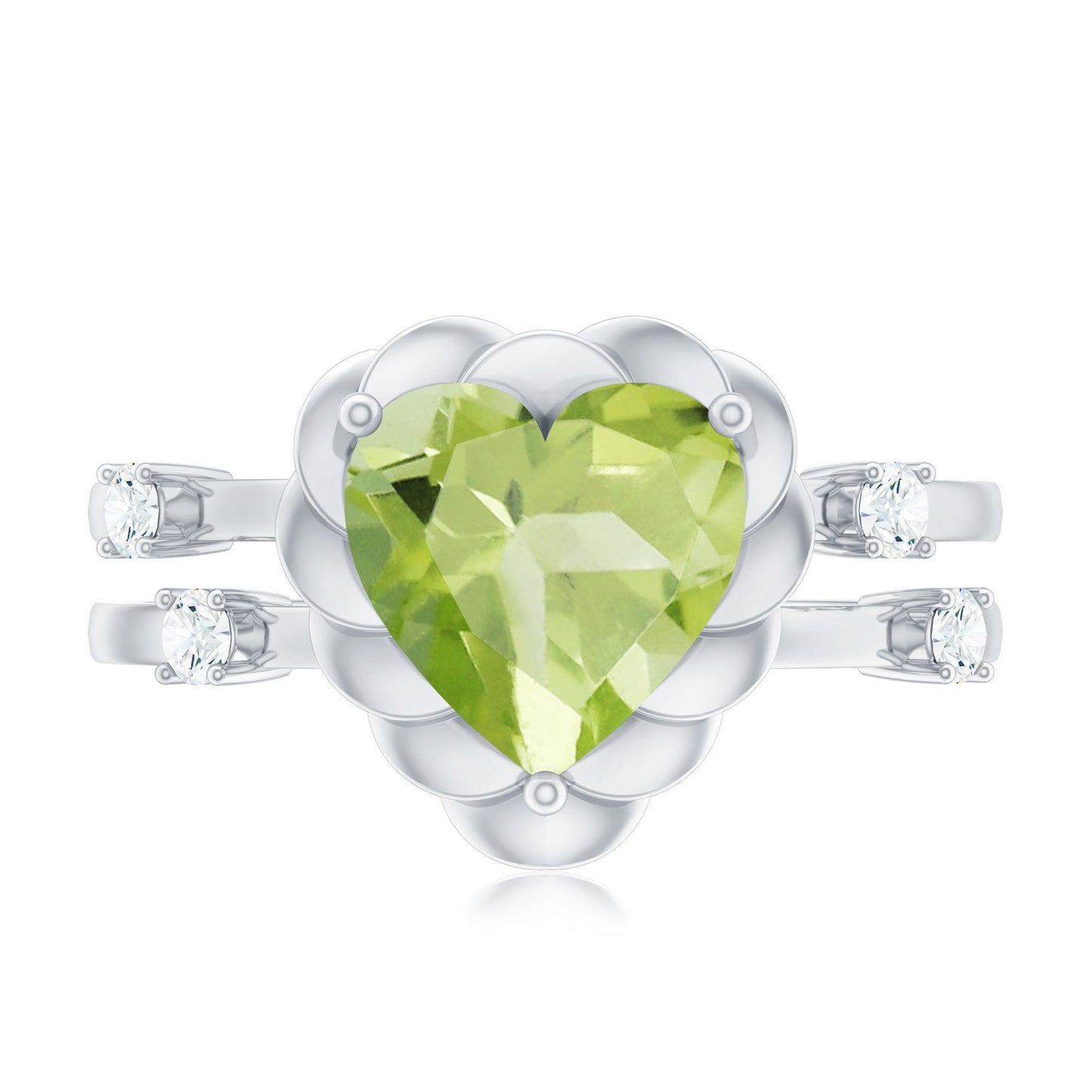 Heart Shape Peridot Solitaire Band Ring with Diamond Stones