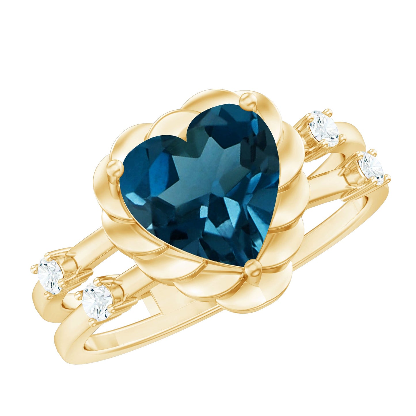 2 Carat Heart Shape London Blue Topaz Double Band Ring with Diamond