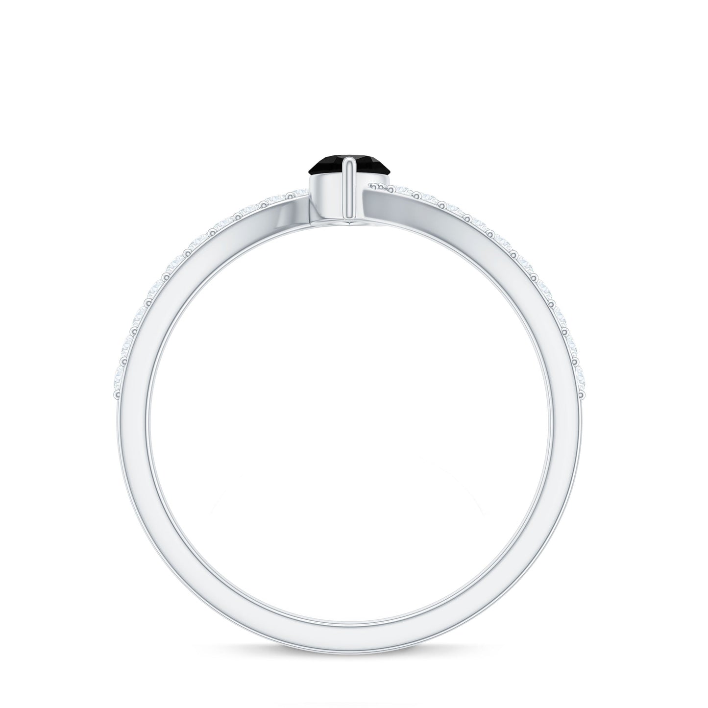 Real Marquise Black Spinel Promise Ring with Diamond Bypass Shank