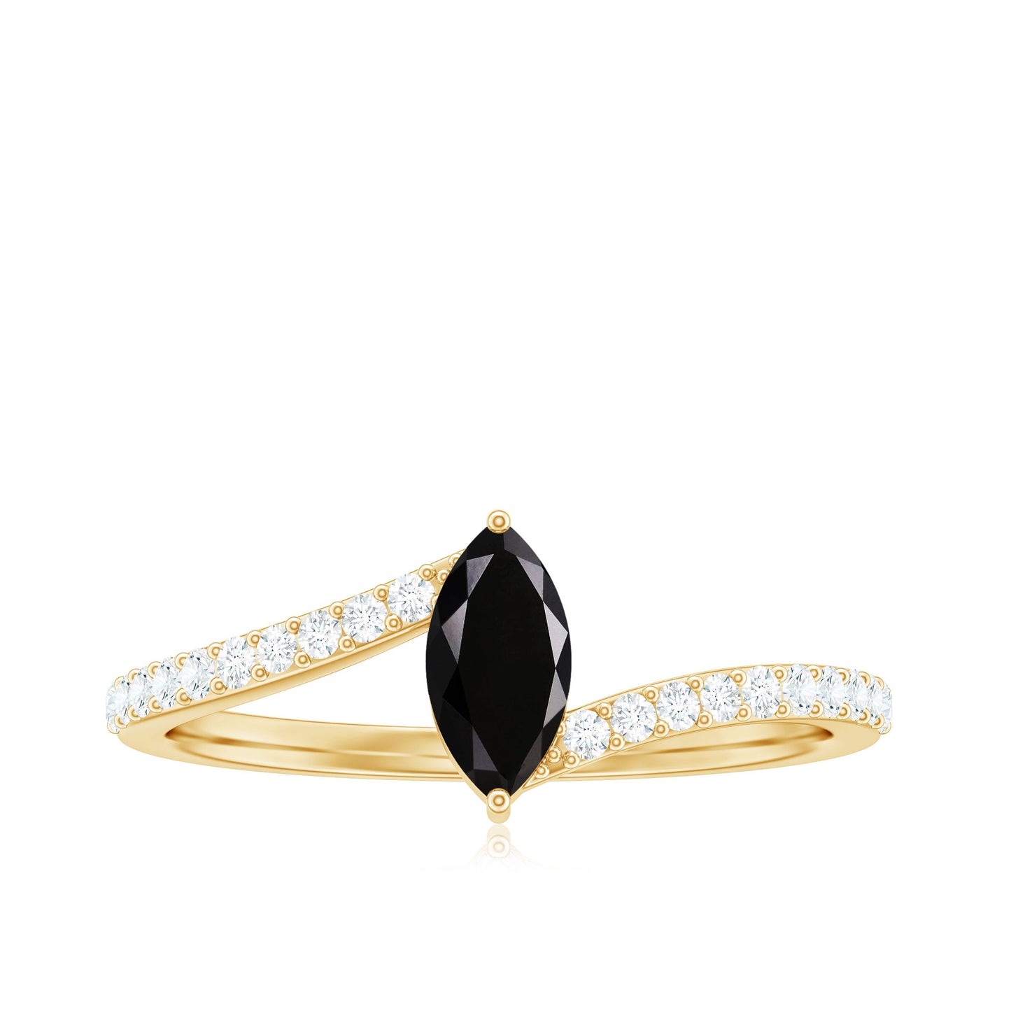 Real Marquise Black Spinel Promise Ring with Diamond Bypass Shank
