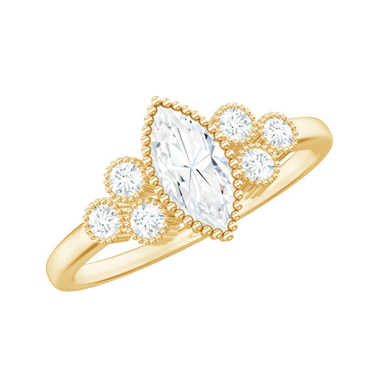 Marquise Moissanite Engagement Ring with Trios