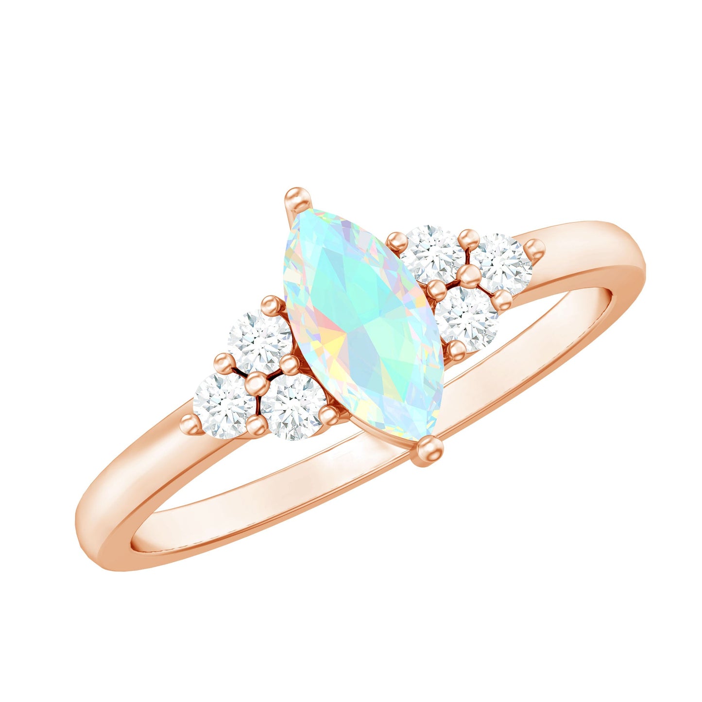 Vintage Looking Rainbow Opal Marquise Engagement Ring with Diamond Trio