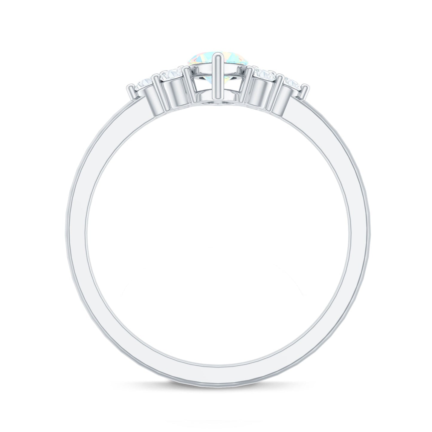 Vintage Looking Rainbow Opal Marquise Engagement Ring with Diamond Trio