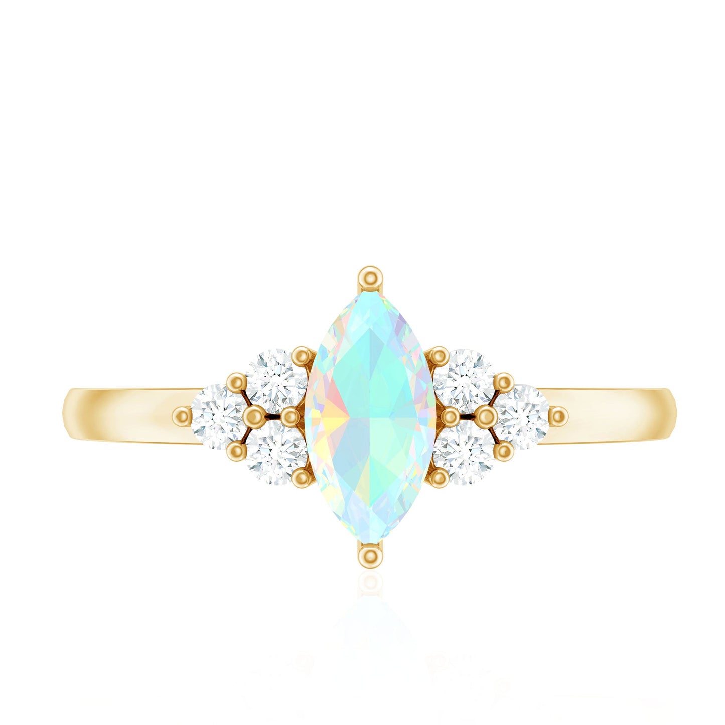 Vintage Looking Rainbow Opal Marquise Engagement Ring with Diamond Trio