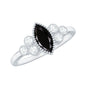 Natural Marquise Black Spinel Engagement Ring with Diamond Trio
