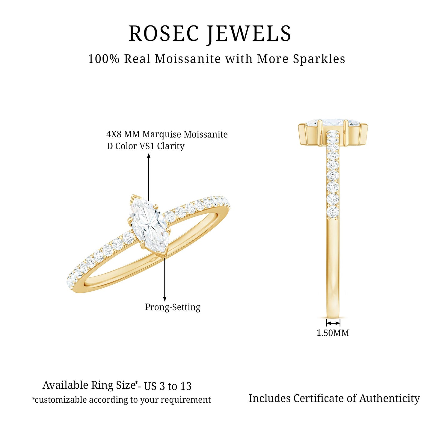 Marquise Cut Moissanite Solitaire Promise Ring for Women