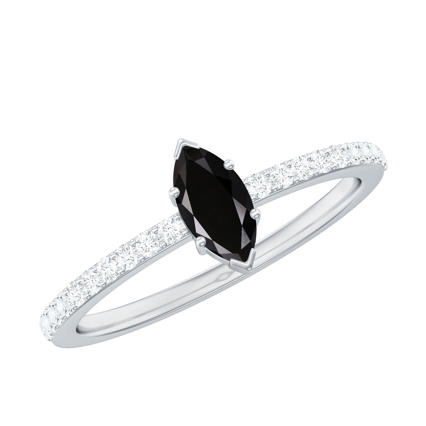 0.7 Carat Marquise Cut Black Onyx Minimal Promise Ring with Diamond