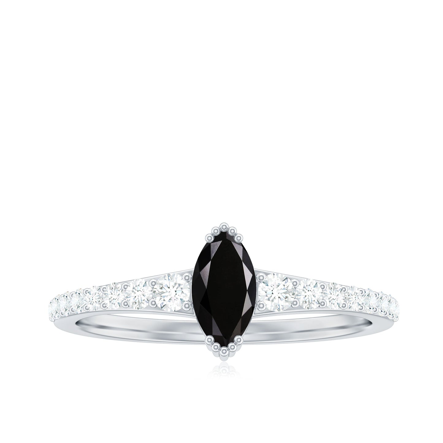 Genuine Marquise Black Spinel Promise Ring with Diamond