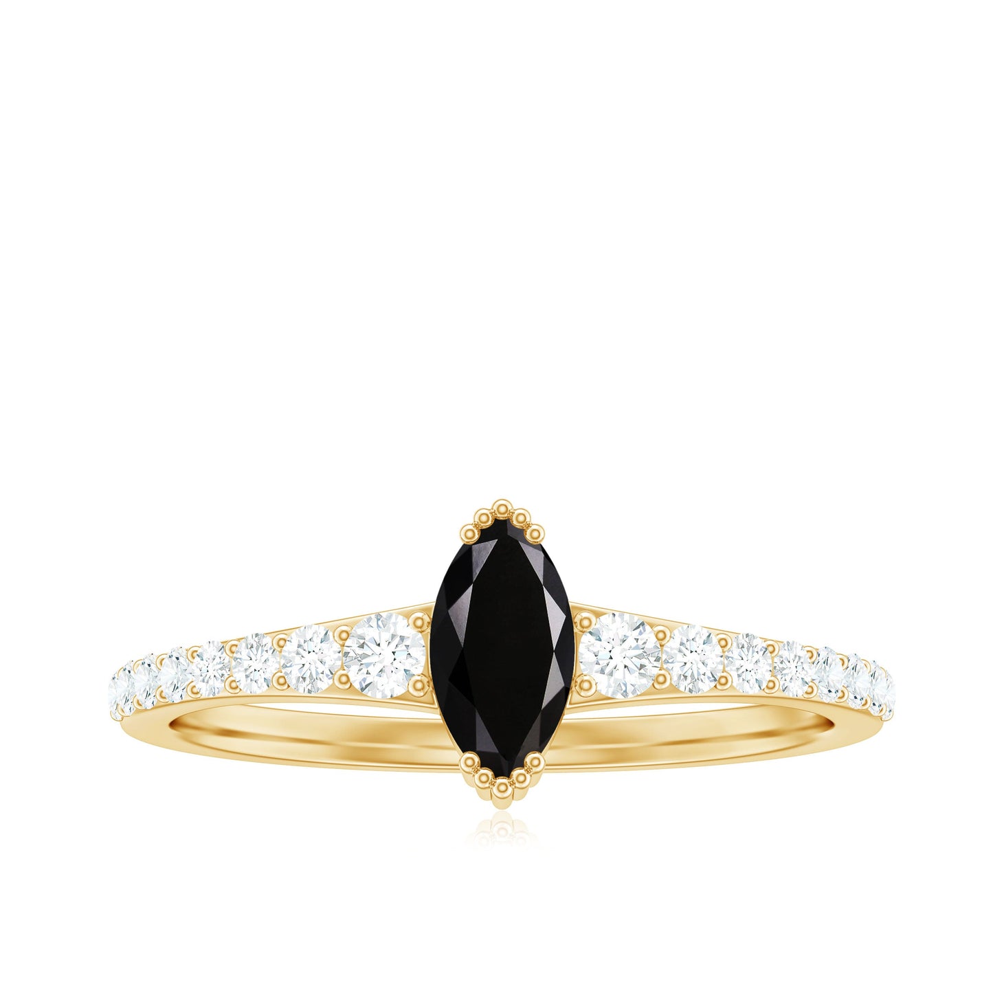 Genuine Marquise Black Spinel Promise Ring with Diamond