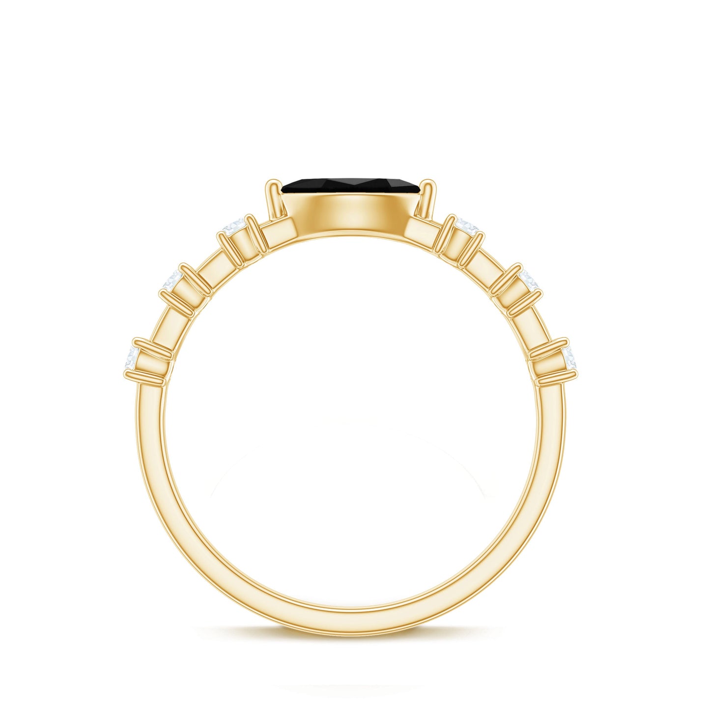 0.7 Carat Marquise Cut Black Onyx Minimal East West Ring with Diamond