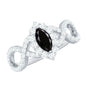 0.7 Carat Marquise Cut Black Onyx Statement Engagement Ring with Diamond Halo
