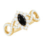 0.7 Carat Marquise Cut Black Onyx Statement Engagement Ring with Diamond Halo