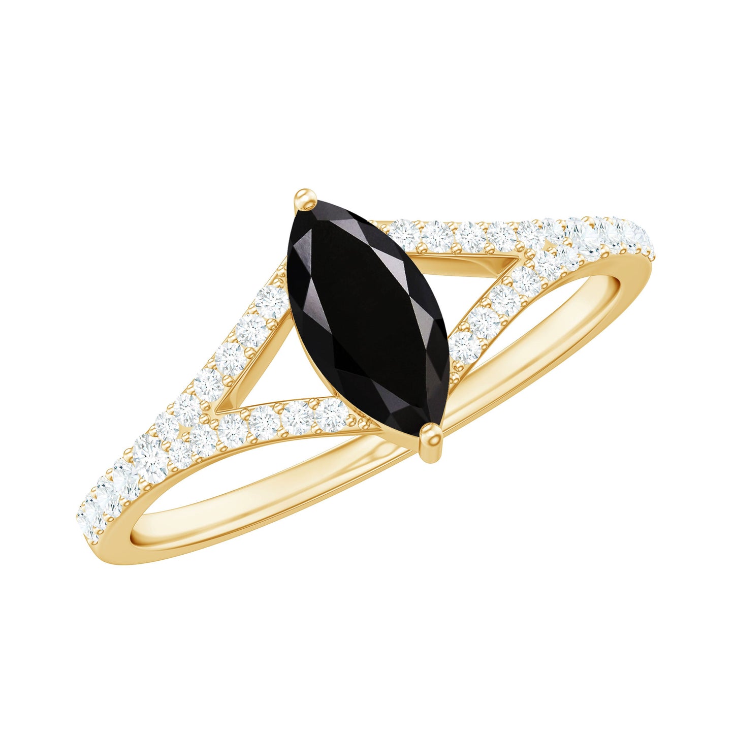 Minimal Black Spinel Marquise Engagement Ring with Diamond Split Shank