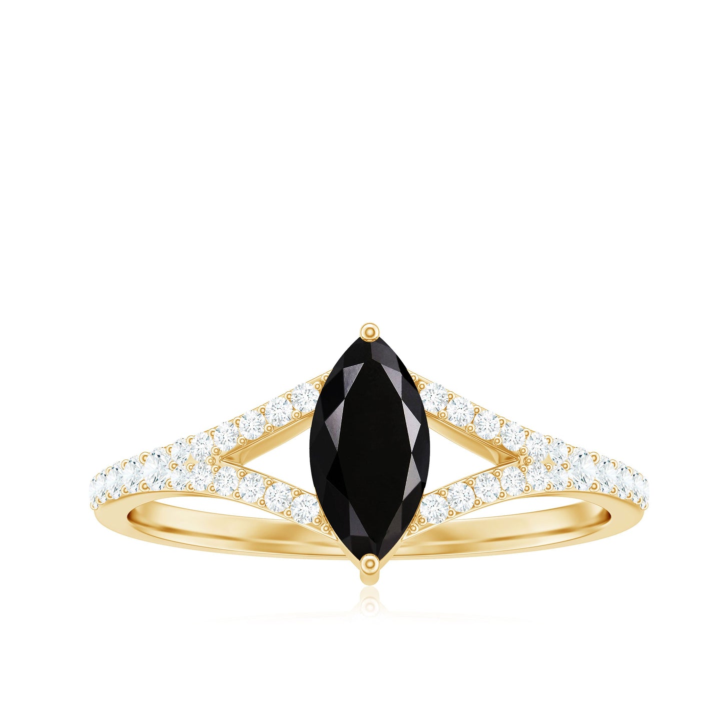 0.7 Carat Marquise Cut Black Onyx Engagement Ring with Diamond Split Shank