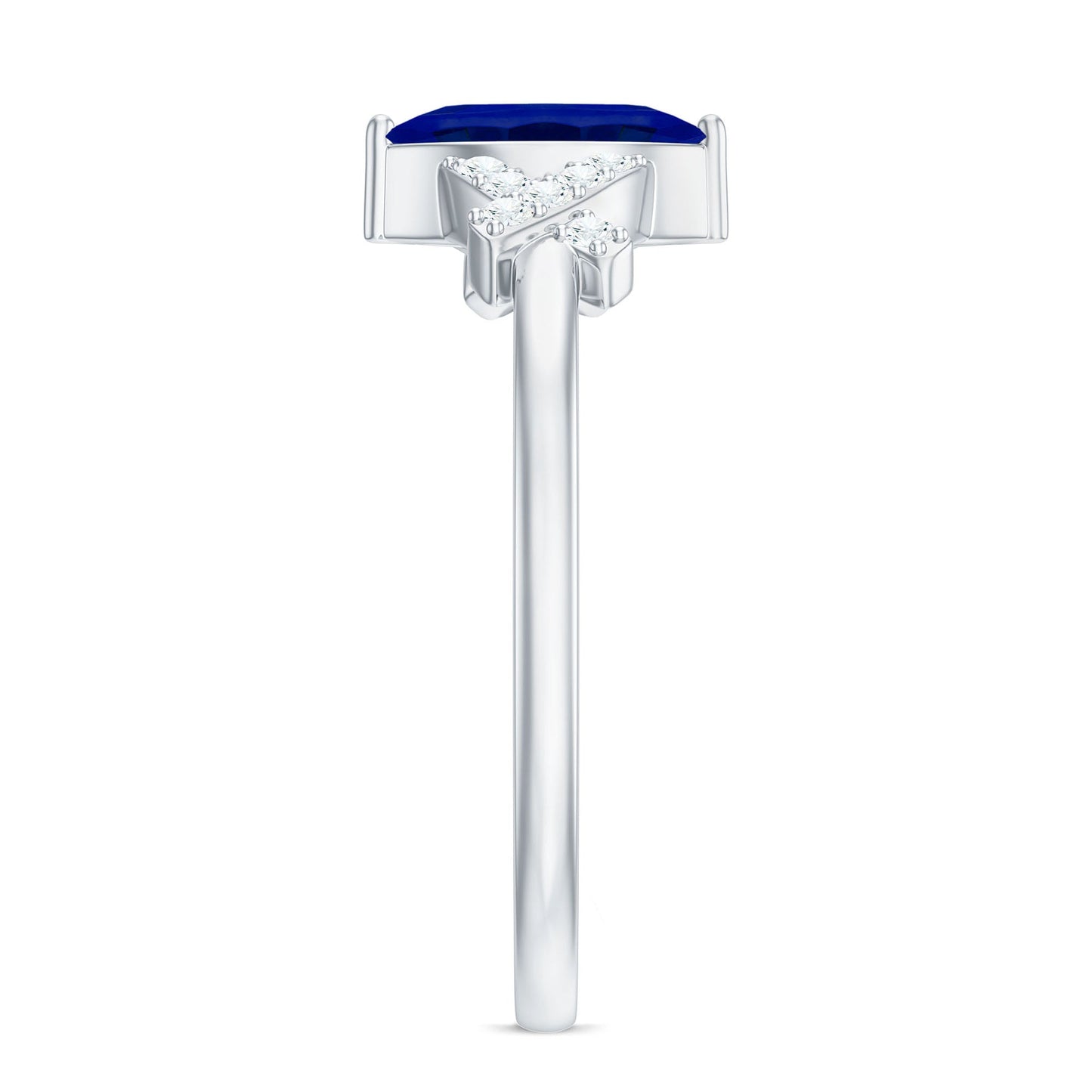 Certified 0.75 Carat Lab Grown Blue Sapphire Marquise Engagement Ring with Diamond