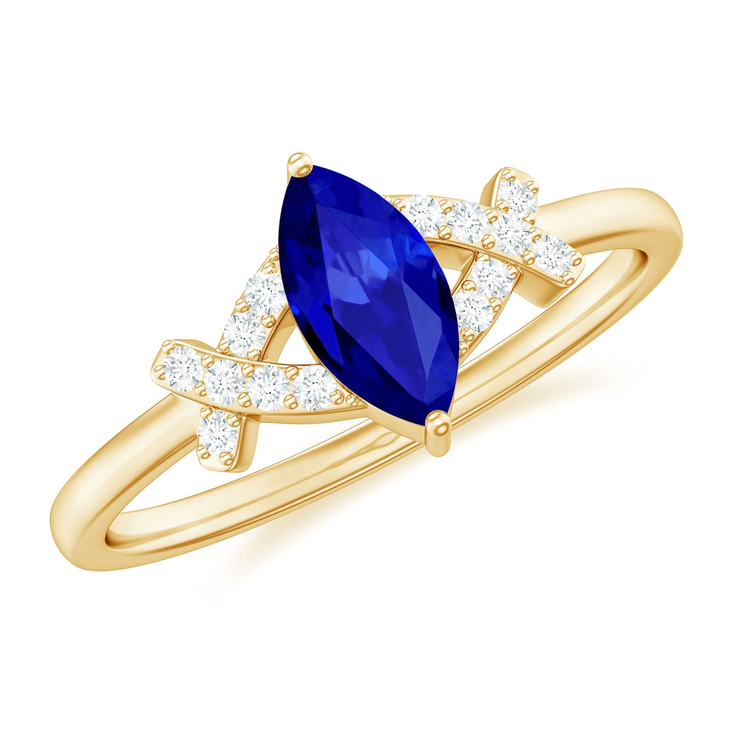 Certified 0.75 Carat Lab Grown Blue Sapphire Marquise Engagement Ring with Diamond