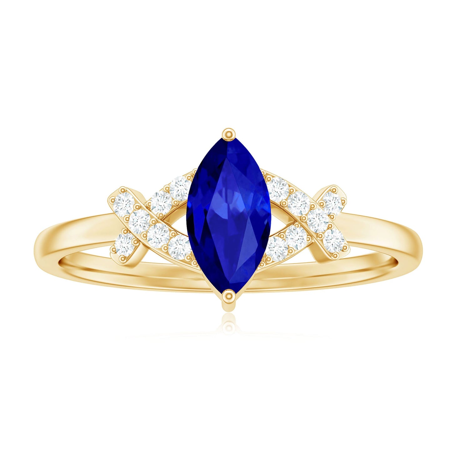 Certified 0.75 Carat Lab Grown Blue Sapphire Marquise Engagement Ring with Diamond