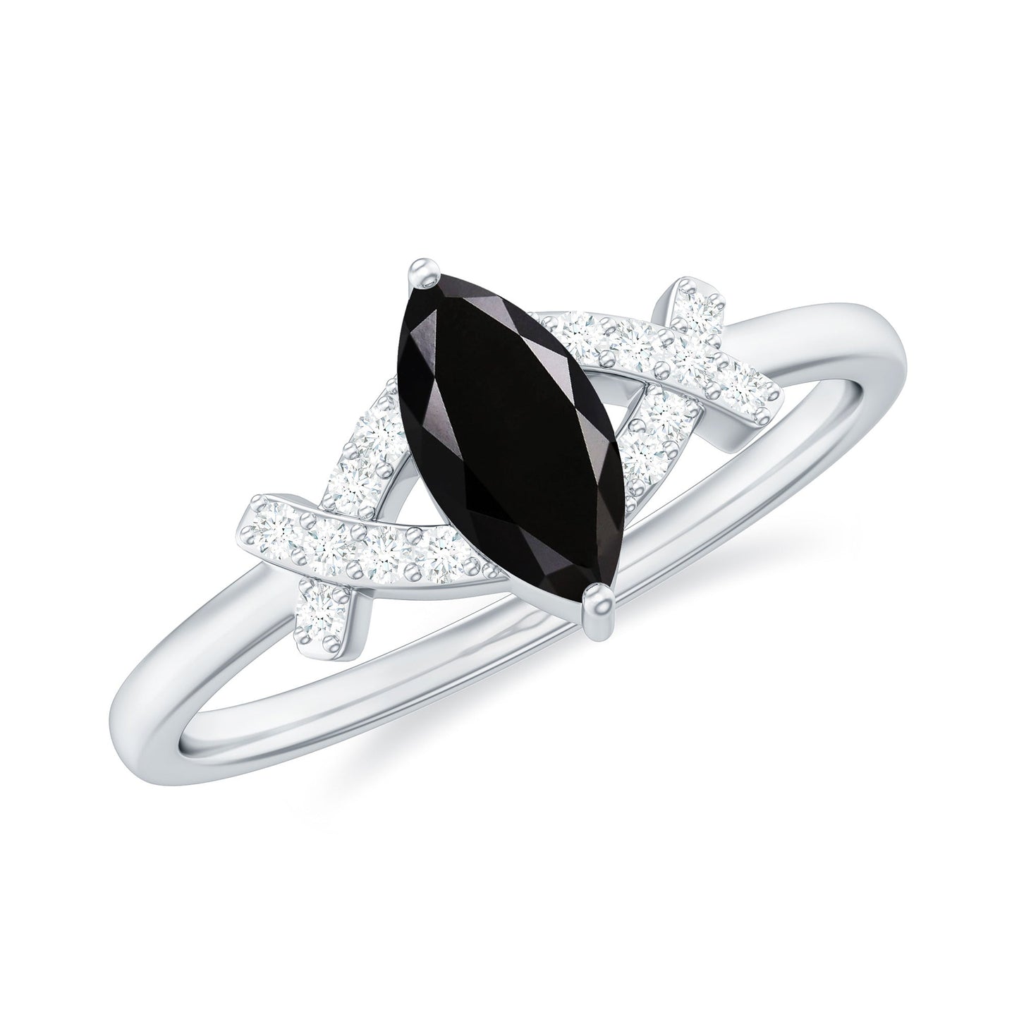 Natural Black Spinel Marquise Engagement Ring with Diamond