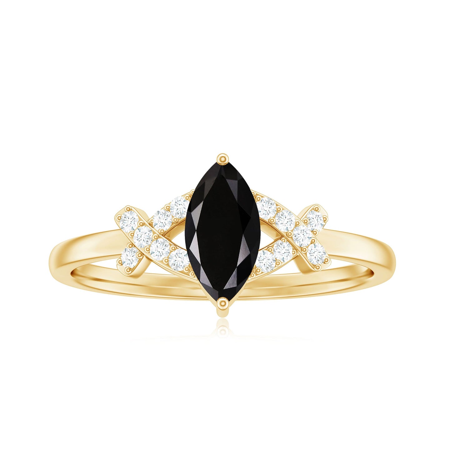 Natural Black Spinel Marquise Engagement Ring with Diamond