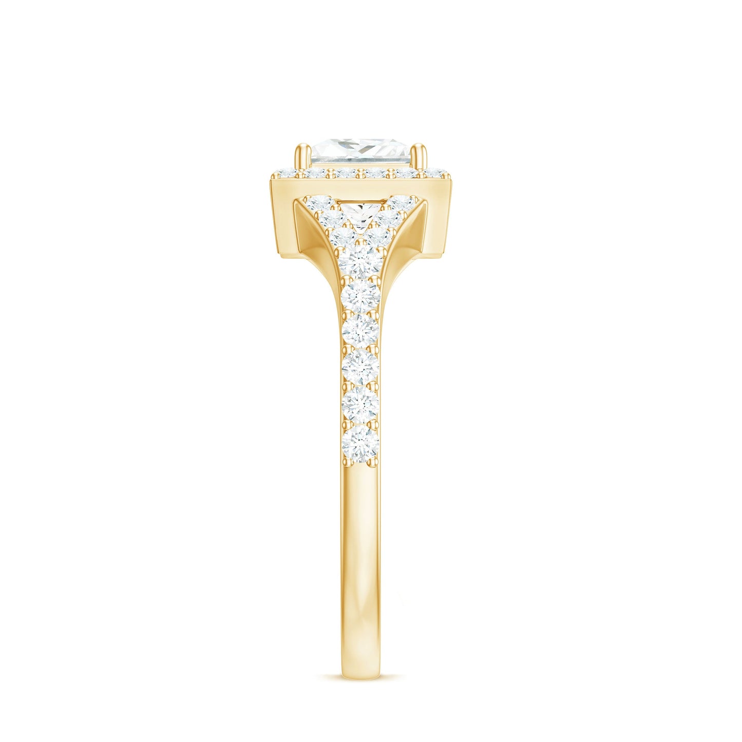 Princess Cut Moissanite Halo Engagement Ring with Split Band