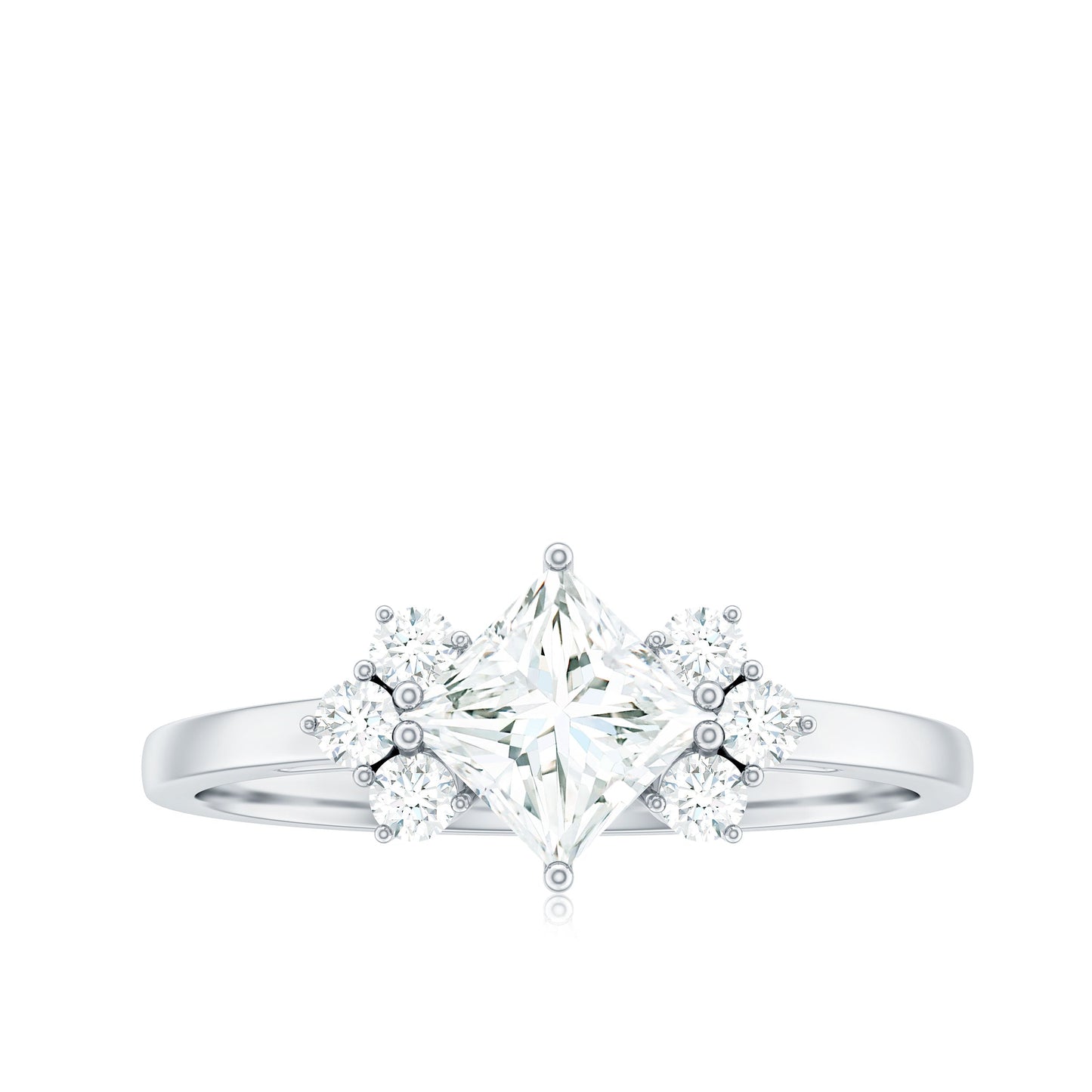 Princess Cut Moissanite Engagement Ring with Trio