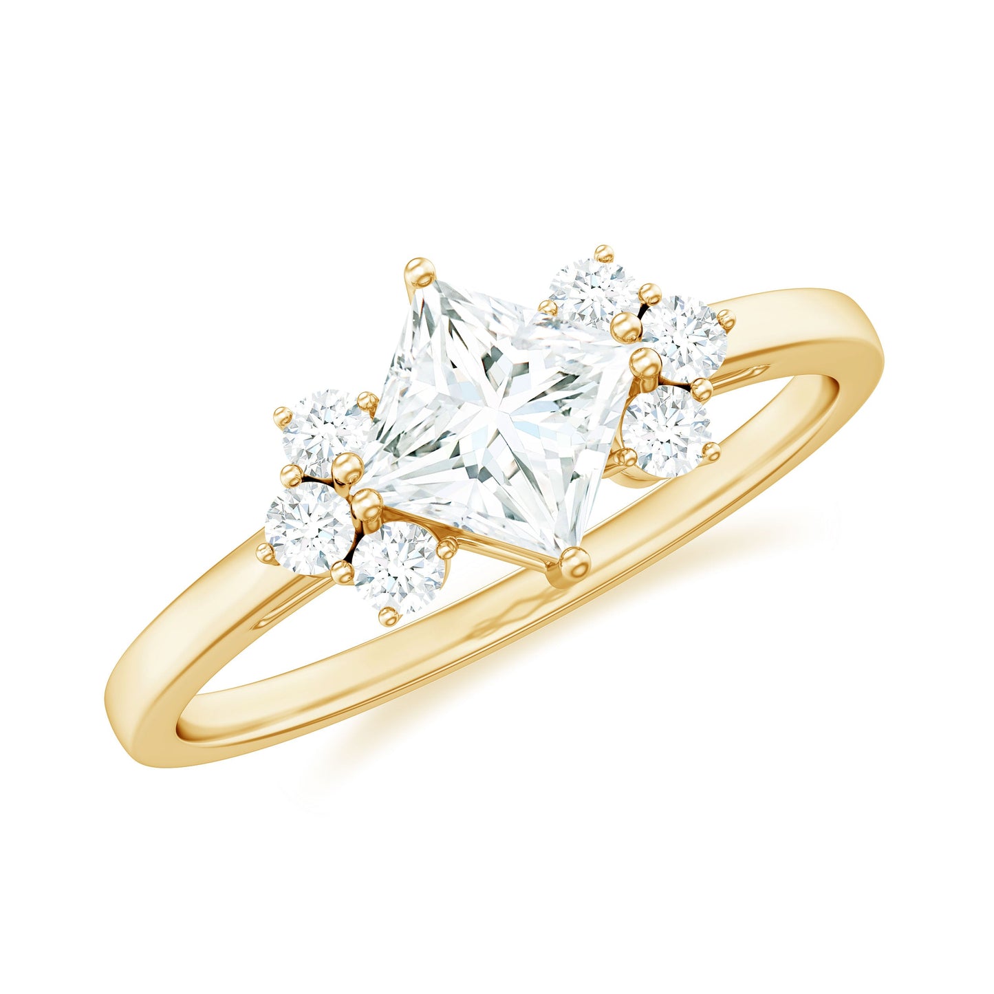 Princess Cut Moissanite Engagement Ring with Trio