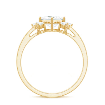 Princess Cut Moissanite Engagement Ring with Trio
