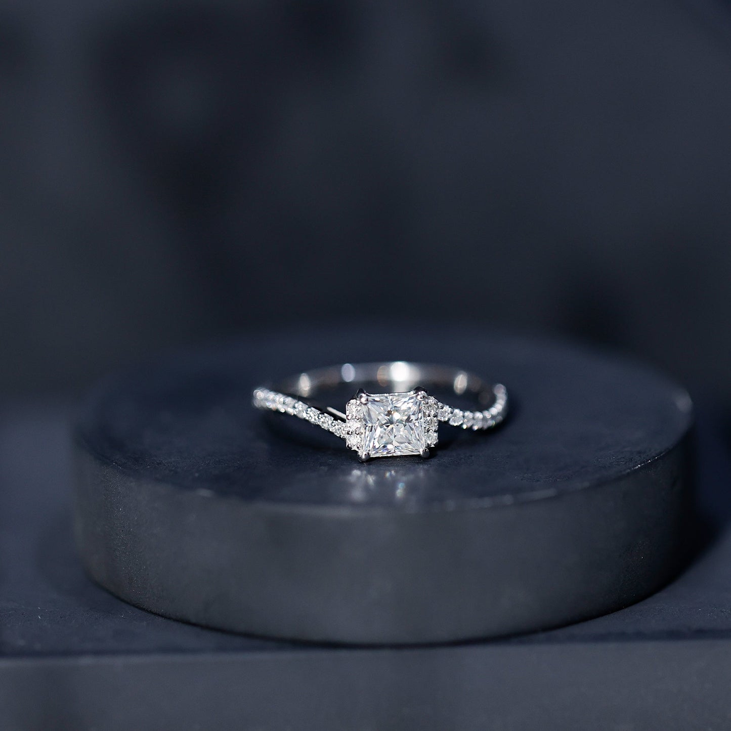 Princess Cut Moissanite Bypass Engagement Ring for Women
