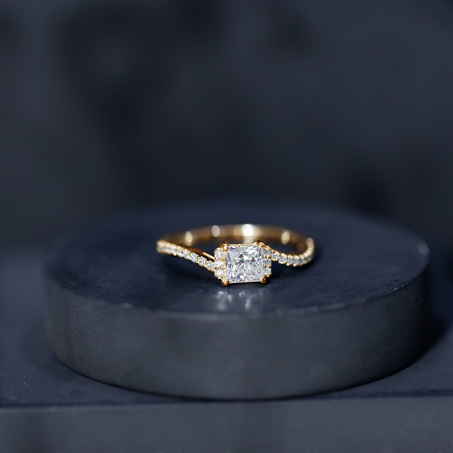 Princess Cut Moissanite Bypass Engagement Ring for Women