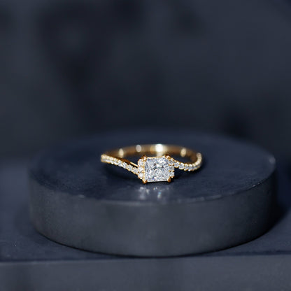 Princess Cut Moissanite Bypass Engagement Ring for Women