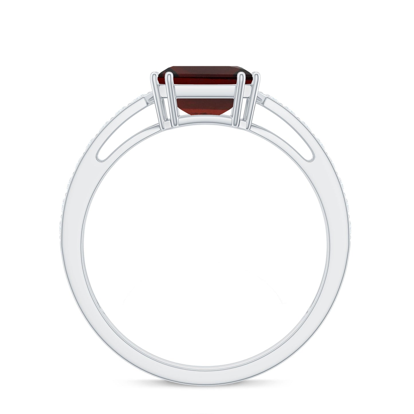 Natural Garnet 3.3 Carat Asscher Cut Engagement Ring with Diamond