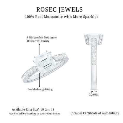 3 Carat Asscher Cut Moissanite Solitaire Engagement Ring with Side Stones