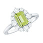 Natural 1.8 Carat Peridot Emerald Cut Engagement Ring with Diamond Halo