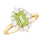 Natural 1.8 Carat Peridot Emerald Cut Engagement Ring with Diamond Halo