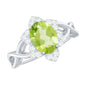 Natural 1 Carat Oval Peridot Flower Engagement Ring with Diamond