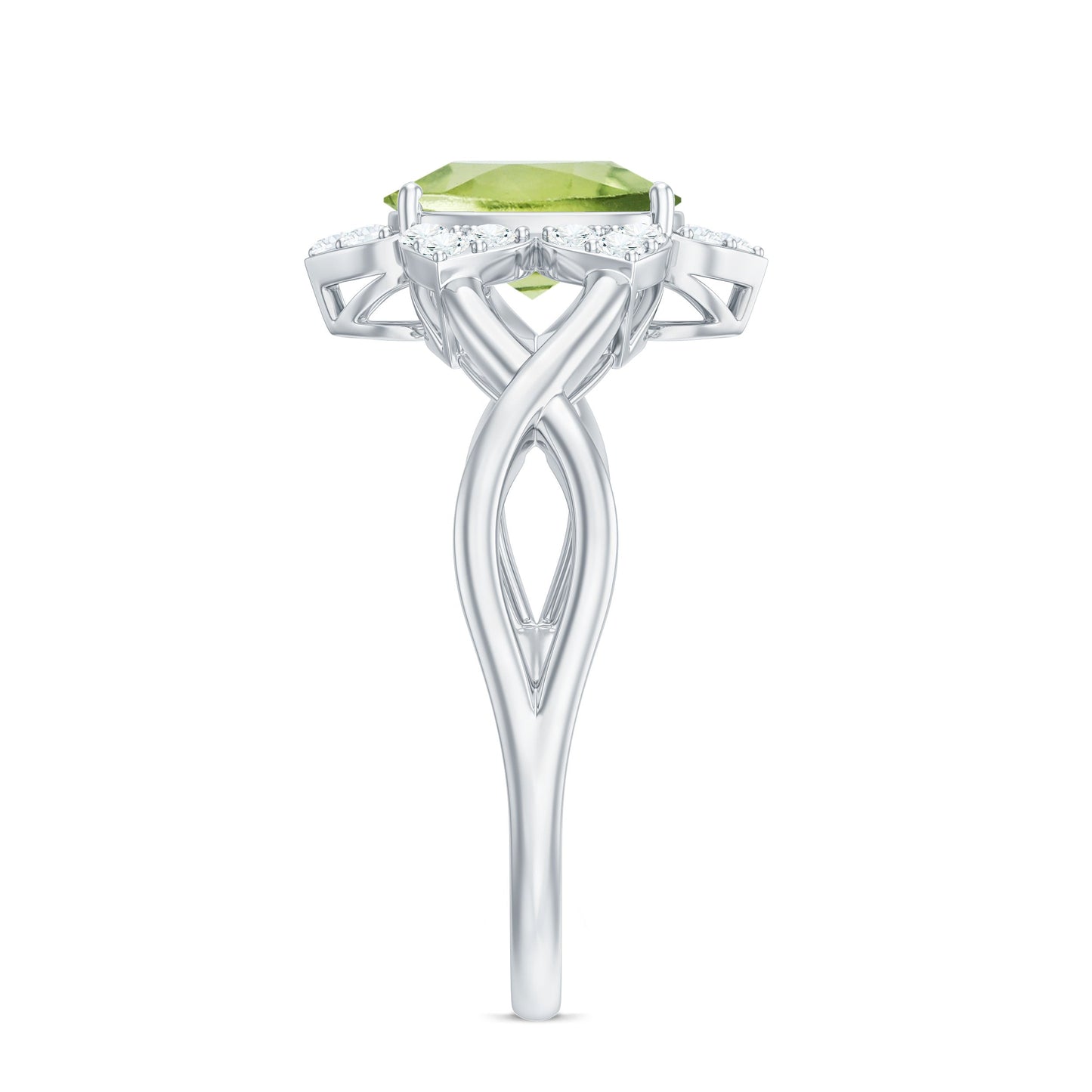 Natural 1 Carat Oval Peridot Flower Engagement Ring with Diamond