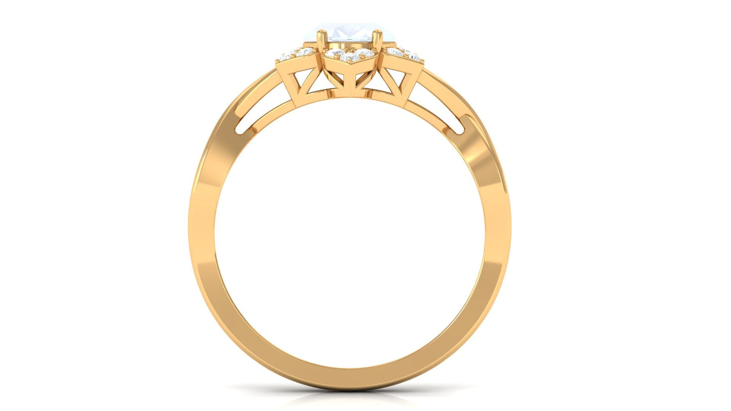 0.6 Carat Oval Cut Solitaire Moonstone and Diamond Floral Halo Ring