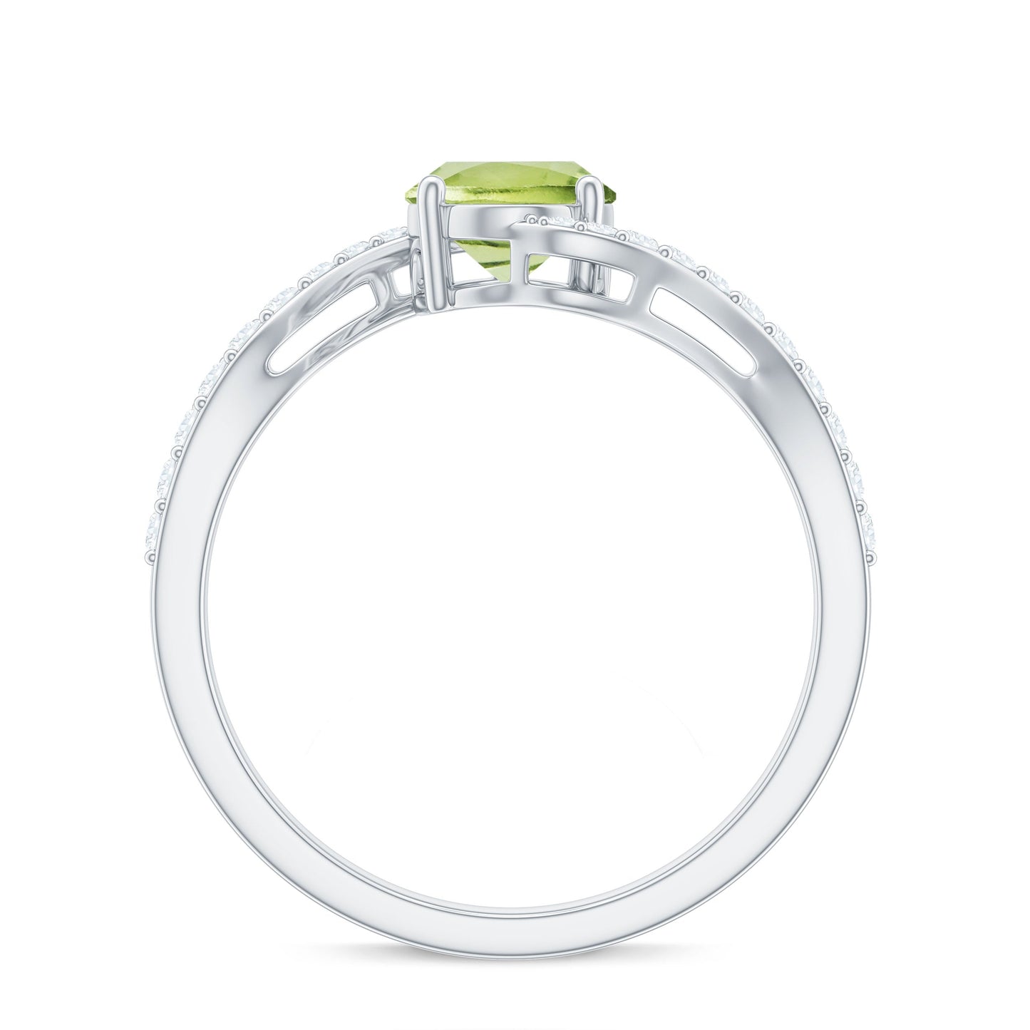 Natural 1 Carat Oval Peridot Engagement Ring with Diamond Bypass Shank
