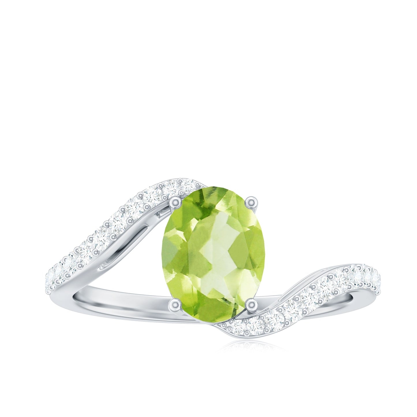 Natural 1 Carat Oval Peridot Engagement Ring with Diamond Bypass Shank